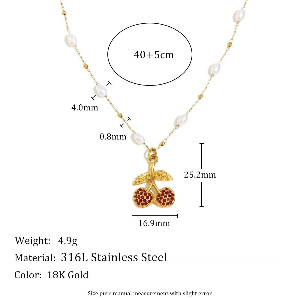 Pearl and Cherry Pendant Necklace