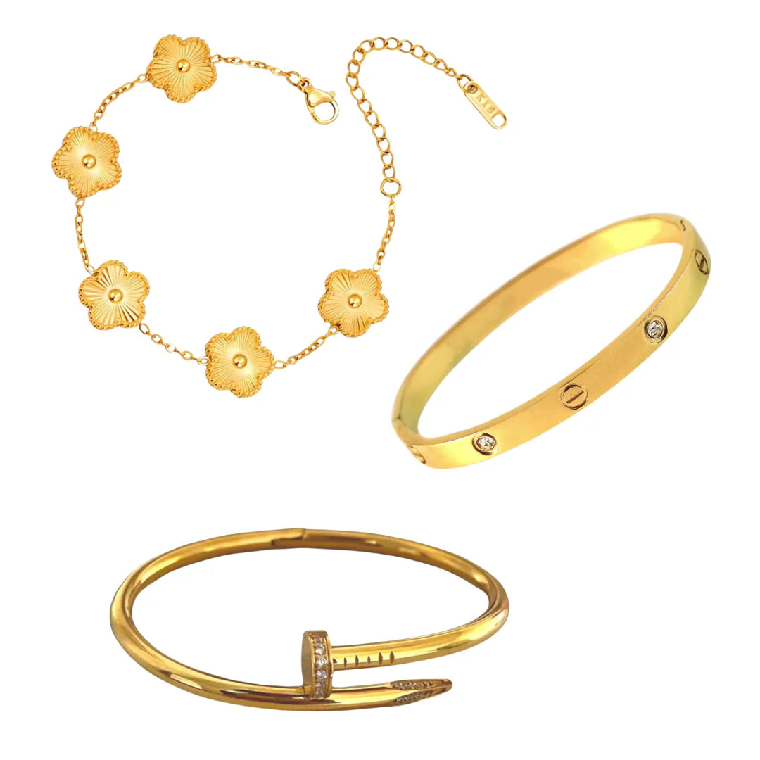 Cartier Love Nail Bangle With Golden Clover Stack Set – Jewels Bling
