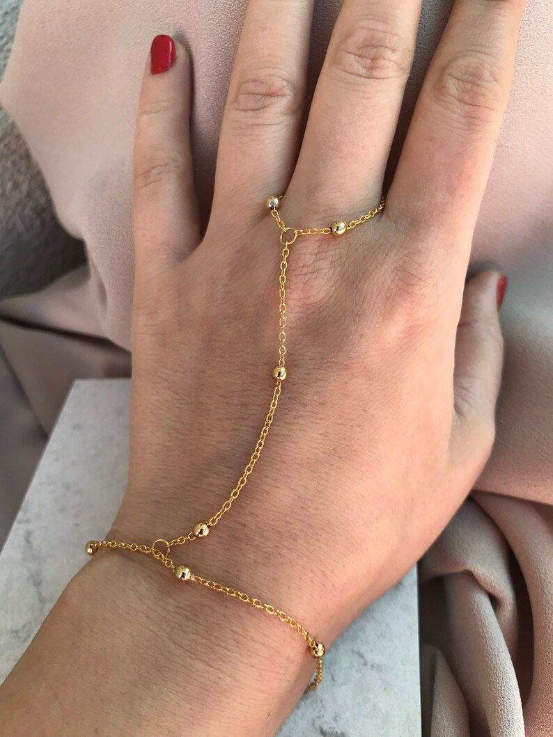 Gold Hand Chain Ring