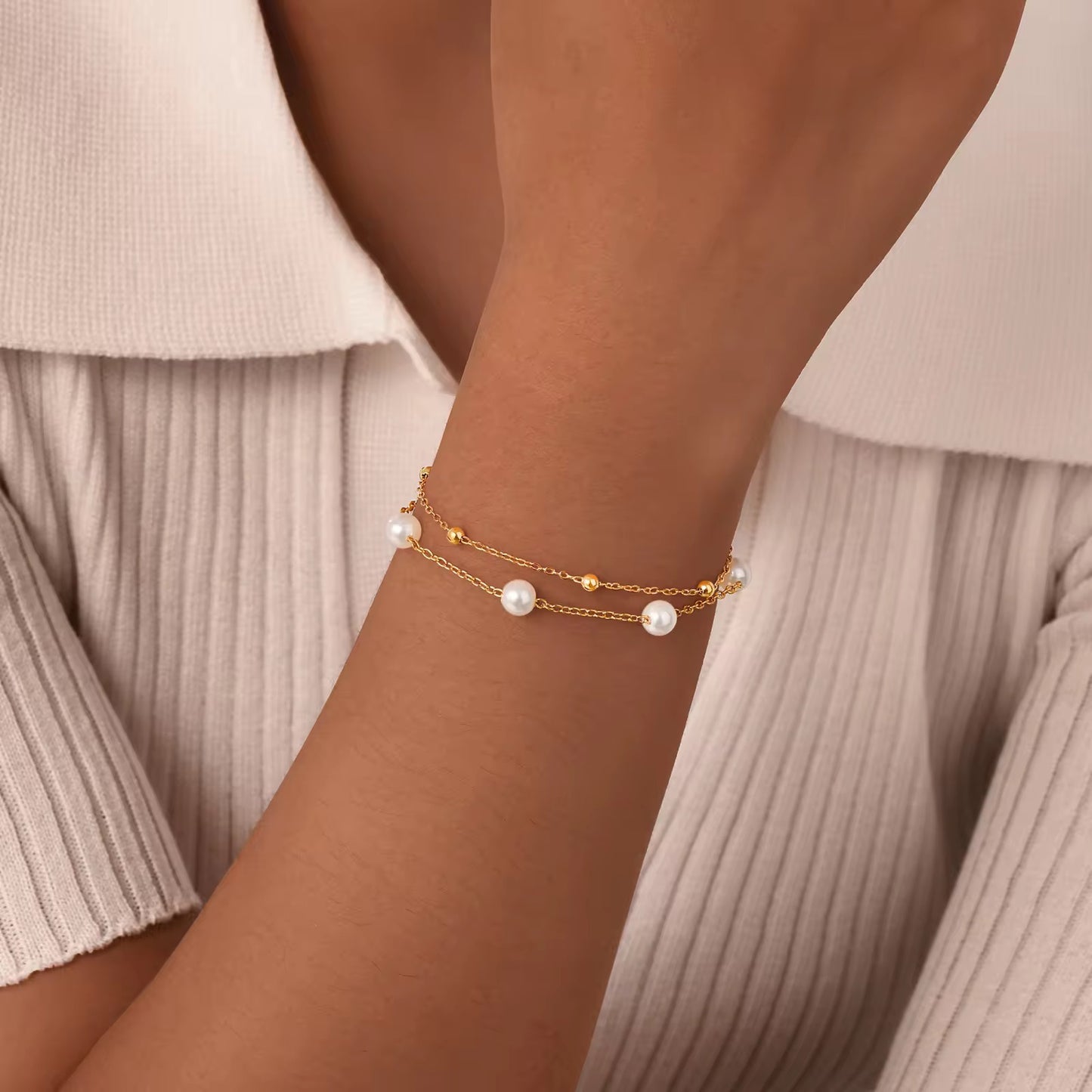 Pearl & Gold beaded Bracelet