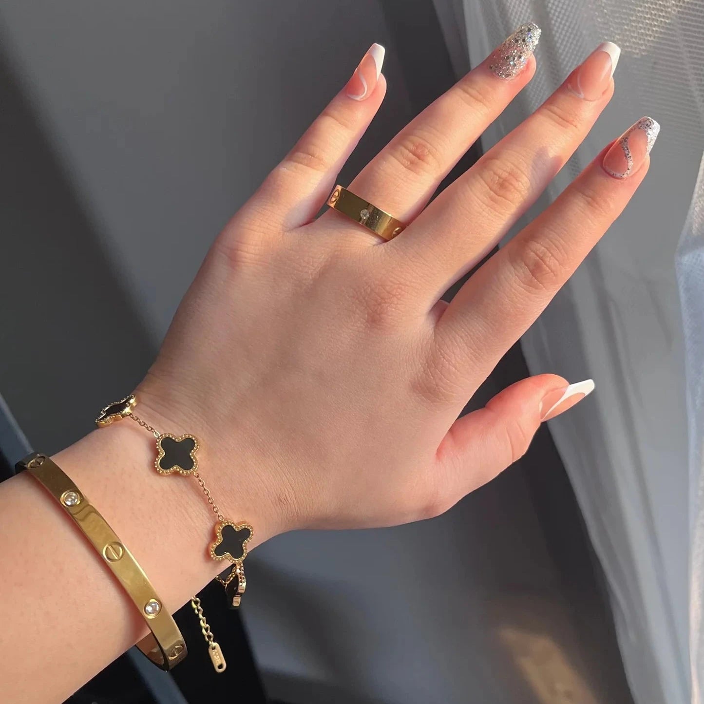 Love Bangle & Ring + Clover Bracelet Stack Set