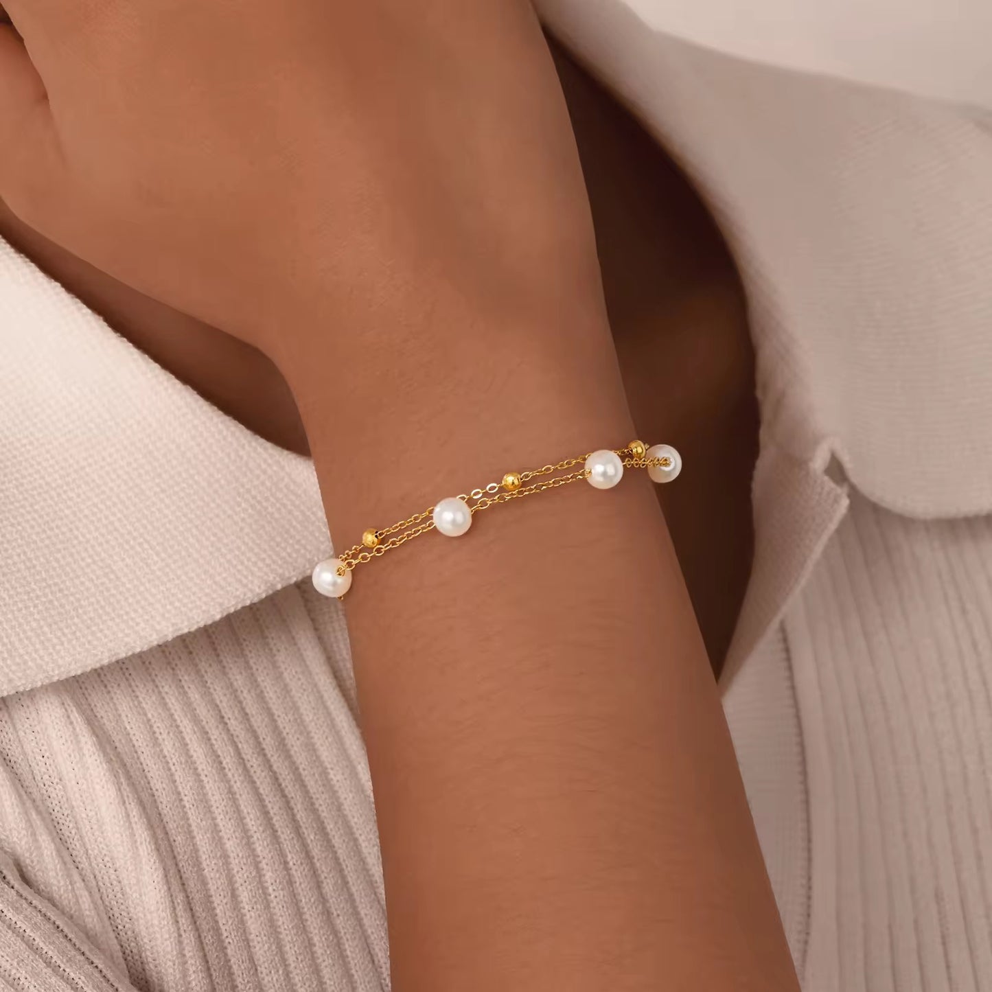 Pearl & Gold beaded Bracelet