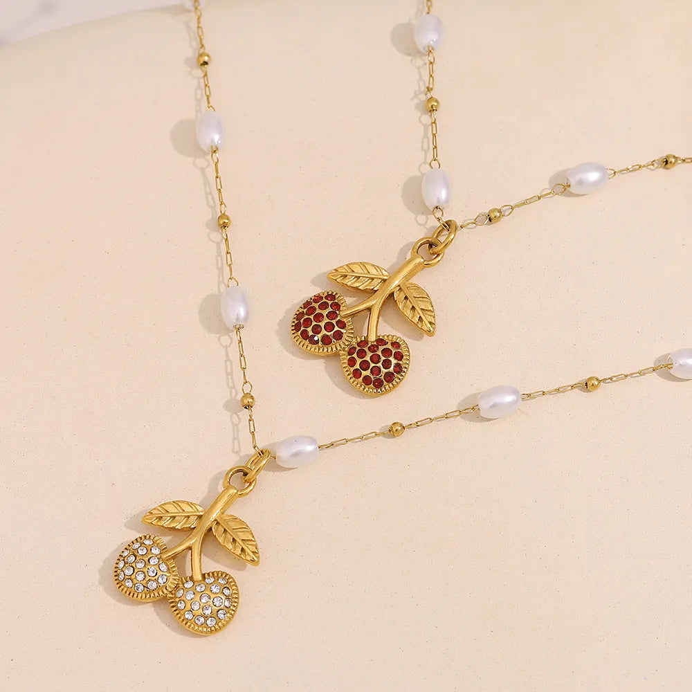 Pearl and Cherry Pendant Necklace