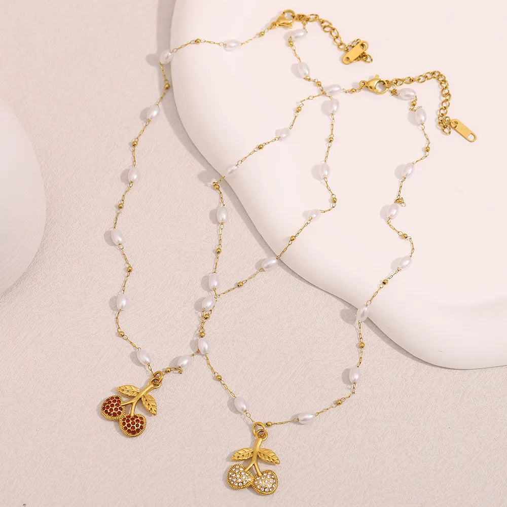 Pearl and Cherry Pendant Necklace