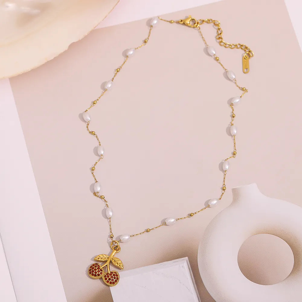 Pearl and Cherry Pendant Necklace