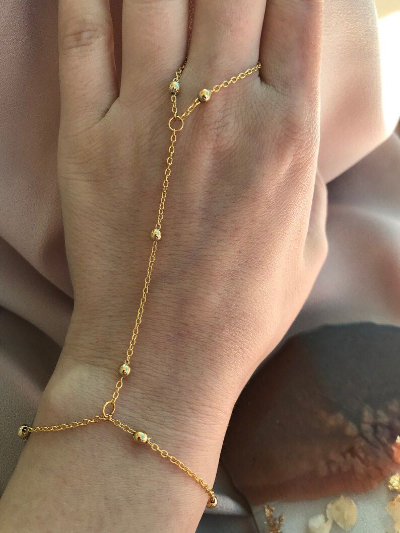 Gold Hand Chain Ring
