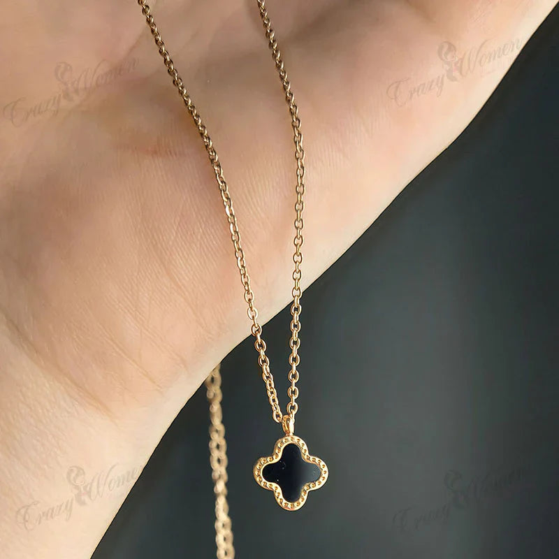 Two Sided Black And White clover Necklace