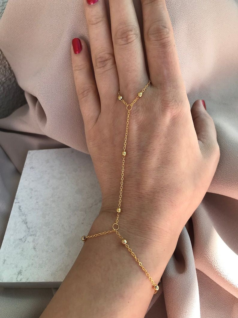 Gold Hand Chain Ring