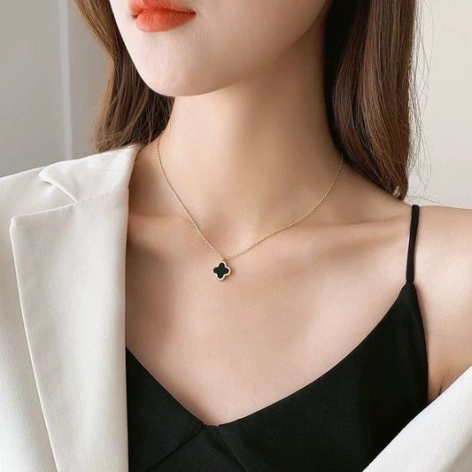 Two Sided Black And White clover Necklace
