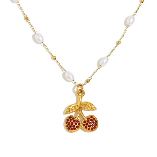 Pearl and Cherry Pendant Necklace